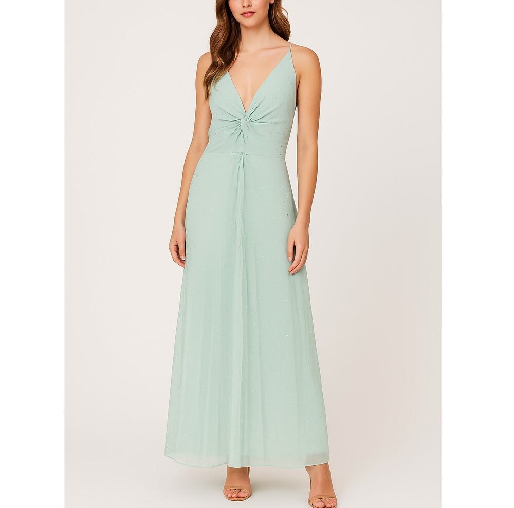 Topshop Mint Green Silver Polka Dot Twist Front Maxi Dress Women’s Size 6